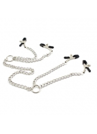 Серебристые зажимы для сосков и половых губ на тонкой цепочке - Notabu - купить с доставкой в Волгодонске