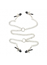 Серебристые зажимы для сосков и половых губ на тонкой цепочке - Notabu - купить с доставкой в Волгодонске