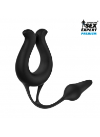 Черная вибронасадка Sex Expert с анальной втулкой - Sex Expert - в Волгодонске купить с доставкой