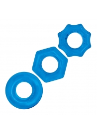 Комплект из трех голубых колец для эрекции 3-Pack Nuts   Bolts Stretch Cock Ring Set - BlueLine - в Волгодонске купить с доставкой