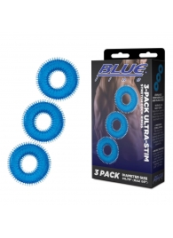 Комплект из трех голубых колец для эрекции 3-Pack Ultra-Stim Stretch Cock Rings - BlueLine - в Волгодонске купить с доставкой