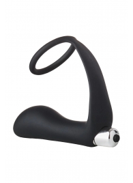 Черное эрекционное кольцо с вибропробкой Vibrating Anal Plug With Cockring - Dream Toys - в Волгодонске купить с доставкой
