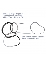 Набор из трех черных эрекционных колец Silicone 3-Ring Stamina Set - Pipedream - в Волгодонске купить с доставкой