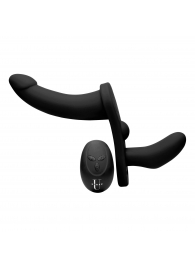 Черный вибрострапон Double Take 10X Double Penetration Vibrating Strap-on Harness - XR Brands - купить с доставкой в Волгодонске
