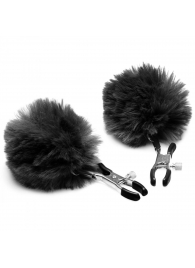 Зажимы для сосков с черным помпонами Pom Pom Nipple Clamps - XR Brands - купить с доставкой в Волгодонске