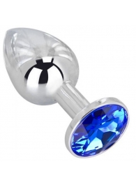 Анальное украшение BUTT PLUG  Small с синим кристаллом - 7 см. - Anal Jewelry Plug - купить с доставкой в Волгодонске