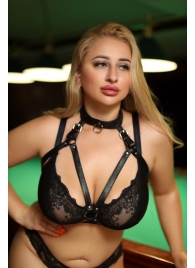 Черная кожаная сбруя с ошейником plus size из нежной кожи - БДСМ Арсенал - купить с доставкой в Волгодонске