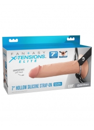 Телесный полый страпон на черных ремнях Hollow Silicone Strap-on - 17,8 см. - Pipedream - купить с доставкой в Волгодонске