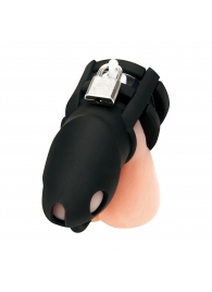Черная клетка для пениса Silicone Small 2 in Cock Cage With Ball Divider - BlueLine - купить с доставкой в Волгодонске