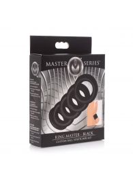Комплект из 5 черных эрекционных колец для мошонки Ring Master Custom Ball Stretcher Kit - XR Brands - в Волгодонске купить с доставкой