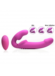 Розовый безремневой страпон с вибрацией и функцией расширения Inflatable Ergo-Fit Strapless Strap-On - XR Brands - купить с доставкой в Волгодонске