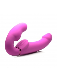 Розовый безремневой страпон с вибрацией и функцией расширения Inflatable Ergo-Fit Strapless Strap-On - XR Brands - купить с доставкой в Волгодонске