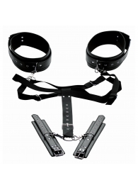 Черная бондажная система Acquire Easy Access Thigh Harness with Wrist Cuffs - XR Brands - купить с доставкой в Волгодонске
