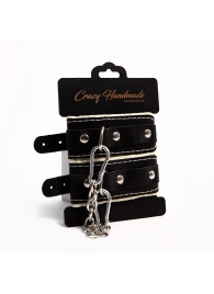 Черные скругленные наручники с мягкой бежевой подкладкой - Crazy Handmade - купить с доставкой в Волгодонске