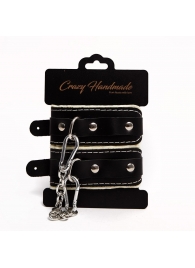Черные скругленные наручники с мягкой бежевой подкладкой - Crazy Handmade - купить с доставкой в Волгодонске
