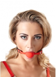 Силиконовый кляп-шар на чёрных ремешках Red Gag silicone - Orion - купить с доставкой в Волгодонске