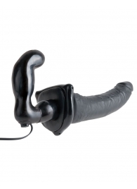Черный страпон с вагинальной пробкой Deluxe Vibrating Penetrix Strap-On - 19 см. - Pipedream - купить с доставкой в Волгодонске