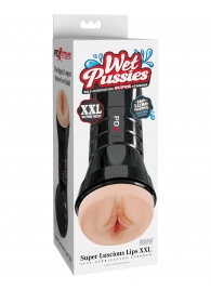 Телесный мастурбатор-вагина в черной колбе Super Luscious Lips XXL - Pipedream - в Волгодонске купить с доставкой