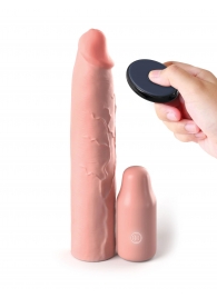 Телесная вибронасадка на член 3  Vibrating Mega X-tension with Remote - 22,9 см. - Pipedream - в Волгодонске купить с доставкой