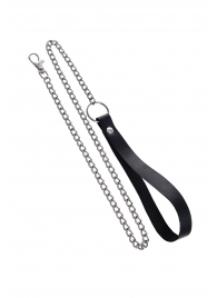 Поводок с ручкой из черной натуральной кожи и карабином для ошейника - Pecado - купить с доставкой в Волгодонске