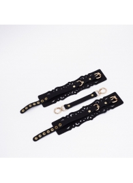 Черный кожаные оковы с узорами и золотистой фурнитурой - Crazy Handmade - купить с доставкой в Волгодонске