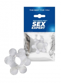 Прозрачное эрекционное кольцо с 6 стимулирующими шариками - Sex Expert - в Волгодонске купить с доставкой