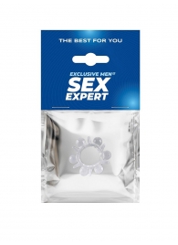 Прозрачное эрекционное кольцо с шариками и шипами - Sex Expert - в Волгодонске купить с доставкой