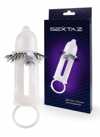 Эластичная насадка на пенис с подхватом мошонки и стимулирующими «ресничками» - Sextaz - в Волгодонске купить с доставкой