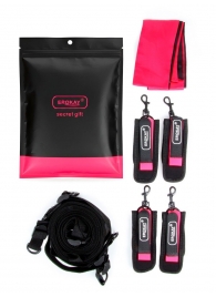 Черно-розовый эротический набор: фиксатор, оковы, наручники, повязка - Erokay - купить с доставкой в Волгодонске