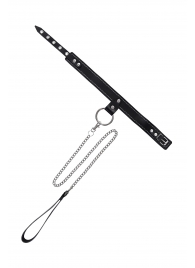 Черный узкий однослойный ошейник с серебристым поводком-цепочкой - Pecado - купить с доставкой в Волгодонске