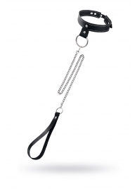 Черный узкий однослойный ошейник с серебристым поводком-цепочкой - Pecado - купить с доставкой в Волгодонске