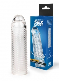 Прозрачная закрытая насадка на пенис с ребрышками - 16 см. - Sex Expert - в Волгодонске купить с доставкой