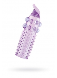 Гелевая фиолетовая насадка с шариками, шипами и усиком - 11 см. - Toyfa Basic - в Волгодонске купить с доставкой