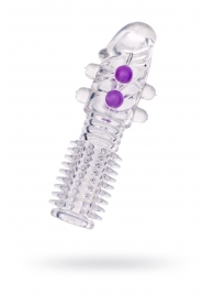 Гелевая прозрачная насадка с шариками и шипами - 14 см. - Toyfa Basic - в Волгодонске купить с доставкой