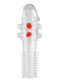 Гелевая прозрачная насадка с шариками и шипами - 14 см. - Toyfa Basic - в Волгодонске купить с доставкой