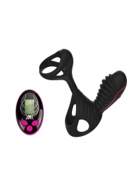 Чёрная насадка на фаллос Gladiator + LRS  с трехкнопочным пультом управления - Adrien Lastic - в Волгодонске купить с доставкой