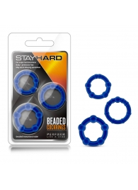 Набор из 3 синих эрекционных колец Stay Hard Beaded Cockrings - Blush Novelties - в Волгодонске купить с доставкой