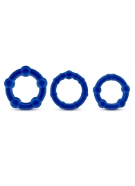 Набор из 3 синих эрекционных колец Stay Hard Beaded Cockrings - Blush Novelties - в Волгодонске купить с доставкой