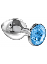 Большая серебристая анальная пробка Diamond Light blue Sparkle Large с голубым кристаллом - 8 см. - Lola Games - купить с доставкой в Волгодонске