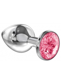 Большая серебристая анальная пробка Diamond Pink Sparkle Large с розовым кристаллом - 8 см. - Lola Games - купить с доставкой в Волгодонске