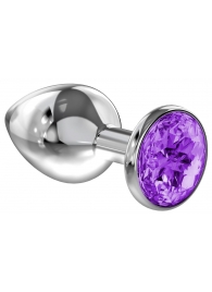 Большая серебристая анальная пробка Diamond Purple Sparkle Large с фиолетовым кристаллом - 8 см. - Lola Games - купить с доставкой в Волгодонске