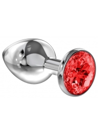 Большая серебристая анальная пробка Diamond Red Sparkle Large с красным кристаллом - 8 см. - Lola Games - купить с доставкой в Волгодонске