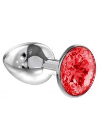 Малая серебристая анальная пробка Diamond Red Sparkle Small с красным кристаллом - 7 см. - Lola Games - купить с доставкой в Волгодонске