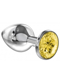 Большая серебристая анальная пробка Diamond Yellow Sparkle Large с жёлтым кристаллом - 8 см. - Lola Games - купить с доставкой в Волгодонске