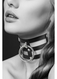 Чёрный тройной чокер с большим кольцом - Bijoux Pour Toi - купить с доставкой в Волгодонске
