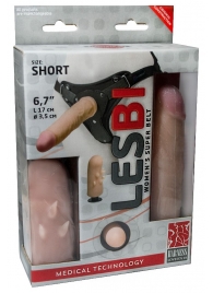 Телесный поясной страпон LESBI с вагинальной пробкой - 17 см. - LOVETOY (А-Полимер) - купить с доставкой в Волгодонске