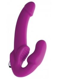 Ярко-розовый безремневой вибрострапон Evoke Vibrating Strapless Silicone Strap-on Dildo - XR Brands - купить с доставкой в Волгодонске