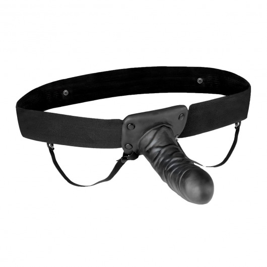 Чёрный полый страпон с вибрацией Unisex Vibrating Hollow Strap-On - 14 см. - Lux Fetish - купить с доставкой в Волгодонске
