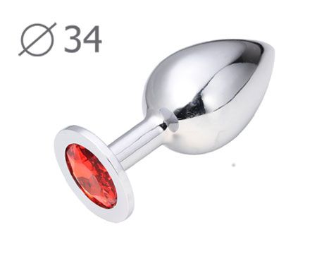 Коническая серебристая анальная втулка с красным кристаллом - 8,2 см. - Anal Jewelry Plug - купить с доставкой в Волгодонске