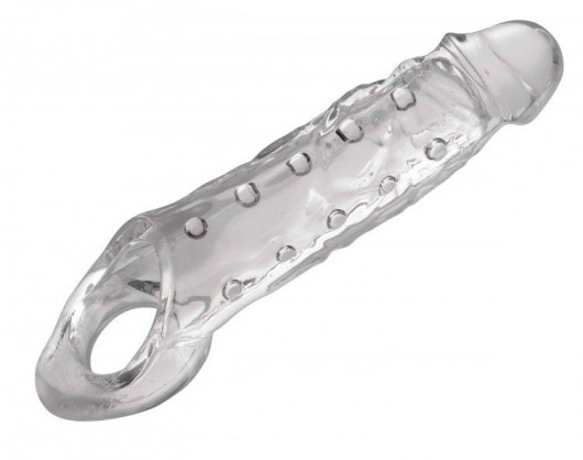 Прозразная закрытая насадка на пенис с поддержкой мошонки Clearly Ample Penis Enhancer - 22 см. - XR Brands - в Волгодонске купить с доставкой